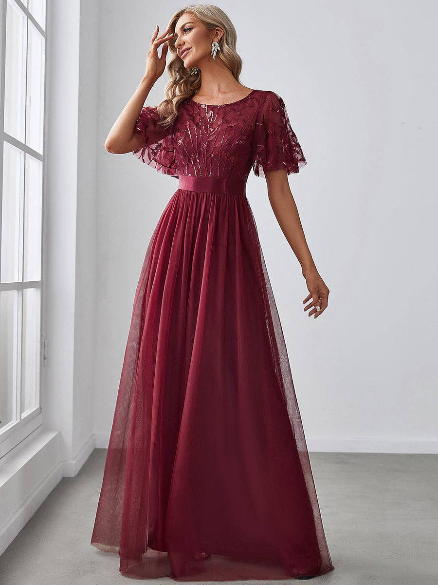 Ever-Pretty - Wholesale Gown - Women's - Sequin Print Maxi Long Evening Dresses with Cap Sleeve36