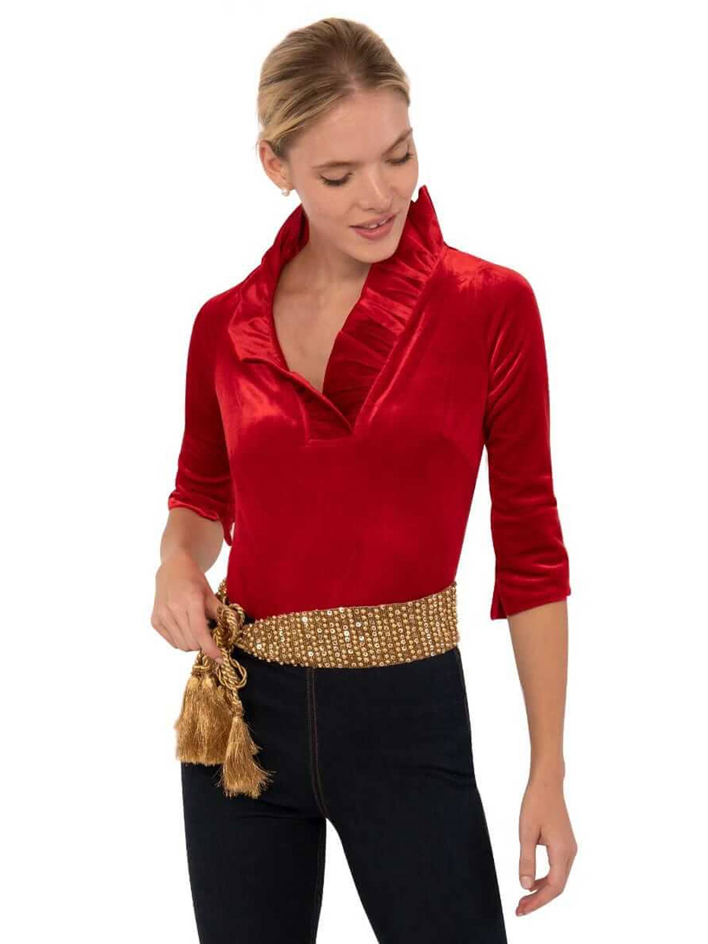 Gretchen Scott LLC – Großhandel Bluse – Damen – Ruffneck Top - Seidiger Samt