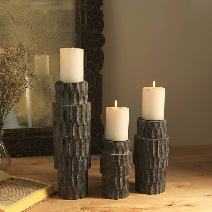 Candle Holder | Decorative Wood Candle Stand | 4x8" for wholesale by ExpoBazaar