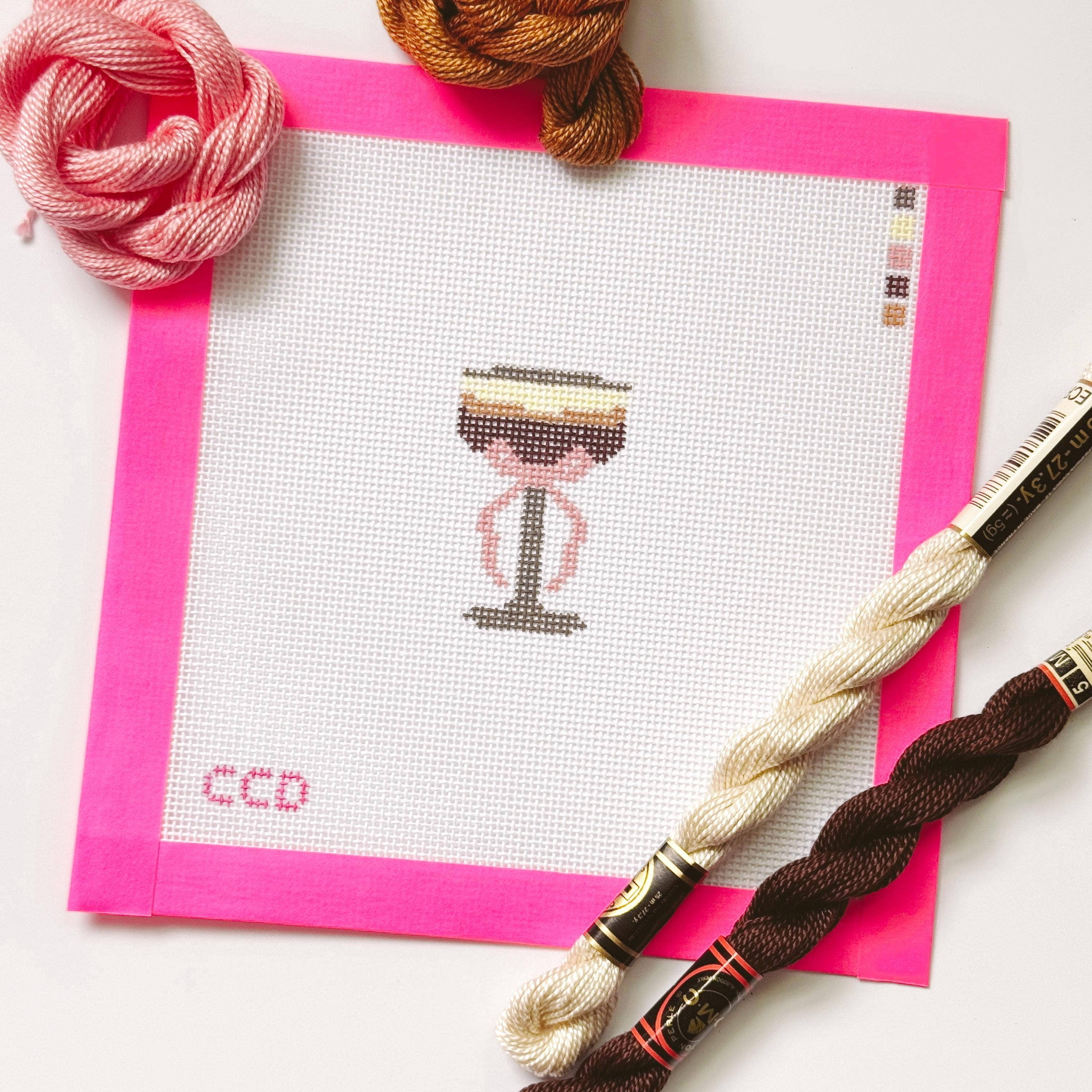 Cotswold Co Designs - Wholesale Embroidery/Cross Stitch Supplies - Hand Painted Espresso Martini 2” Needepoint Canvas 18 Mesh Coquette Needlepoint Canvas Cocktail Hand Painted6