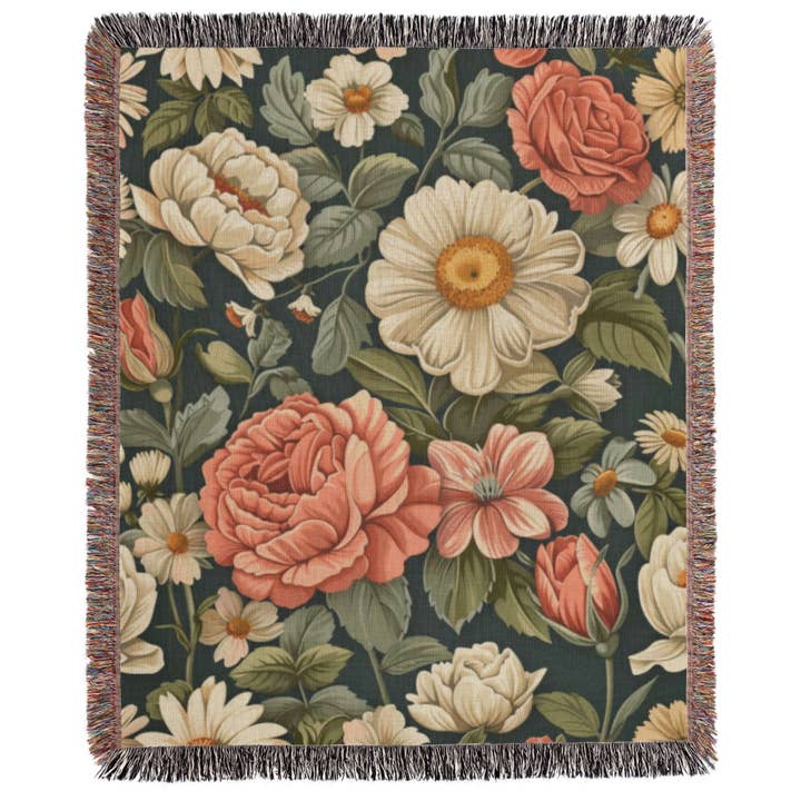 Vintage Twilight Wisteria Roses Woven Blanket for wholesale by Havelli Studio