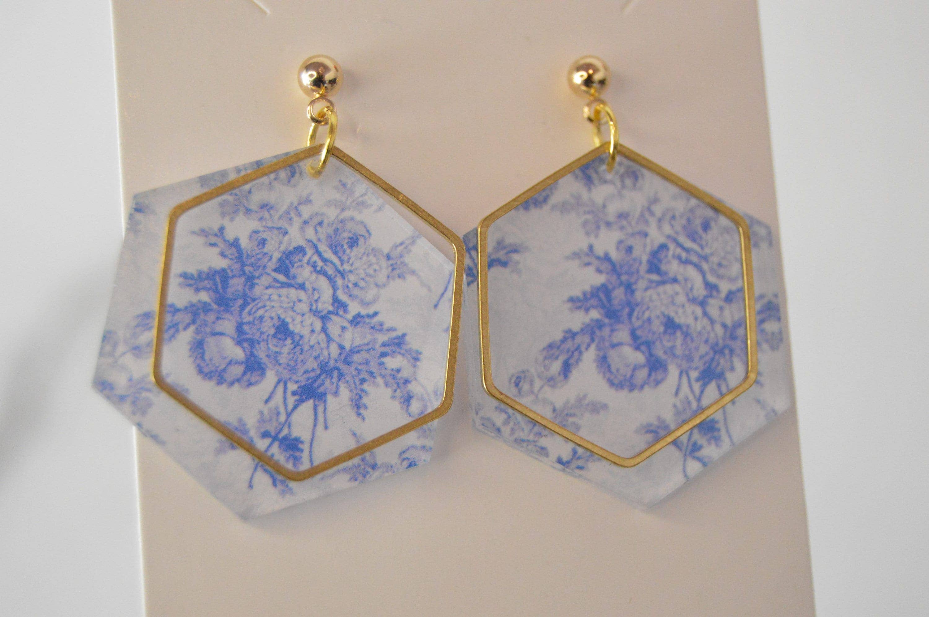 The Adorned Fox - Wholesale Dangle Earrings - Blue Chinoiserie Earrings, Drop Earrings, Dangle Earrings, S5