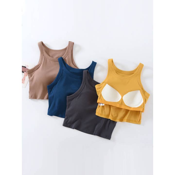 HIDDENBRAND - Wholesale Tank Top - Women's - basic daily regular built-in bra cropped tank top