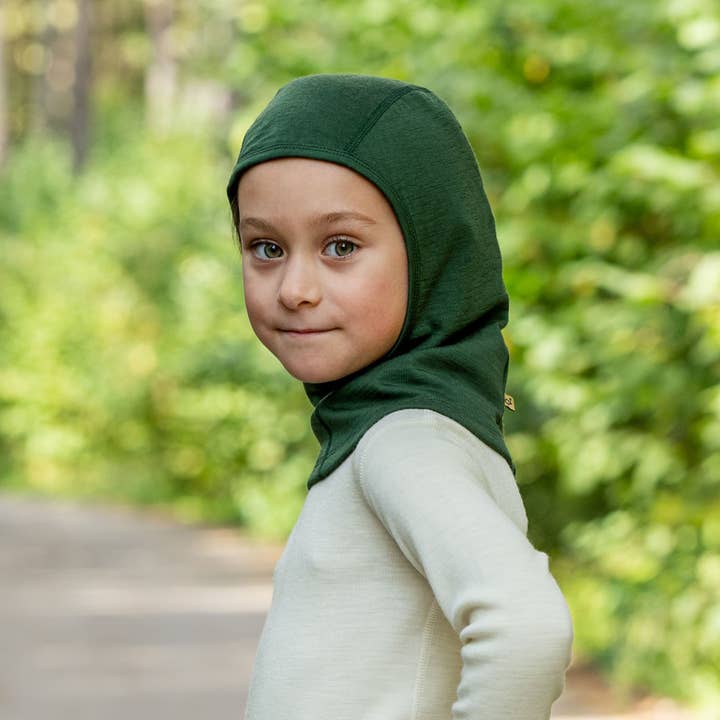 menique - Wholesale Beanie - Kids - Kids' Merino Wool Thermal Balaclava Hat Dark Green