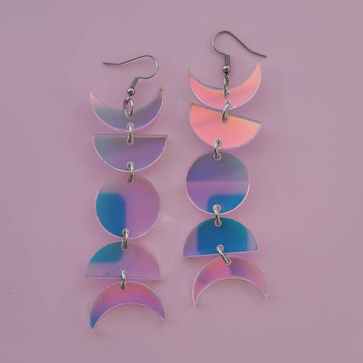 Iridescent Moon Phases - Earrings - Laser Cut for wholesale by Mini Kitty Designs