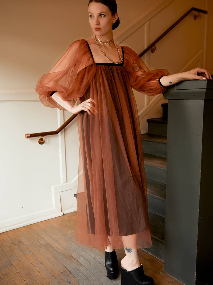 Cinnamon Off Shoulder Tulle Dress for wholesale on Faire
