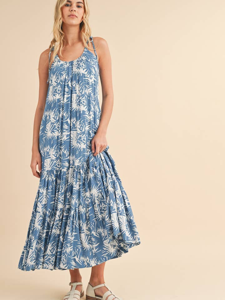 TROPICAL MAXI DRESS W/ SELF TIE SHOULDER STRAPS / WL24-9176 for wholesale by Wishlist Apparel