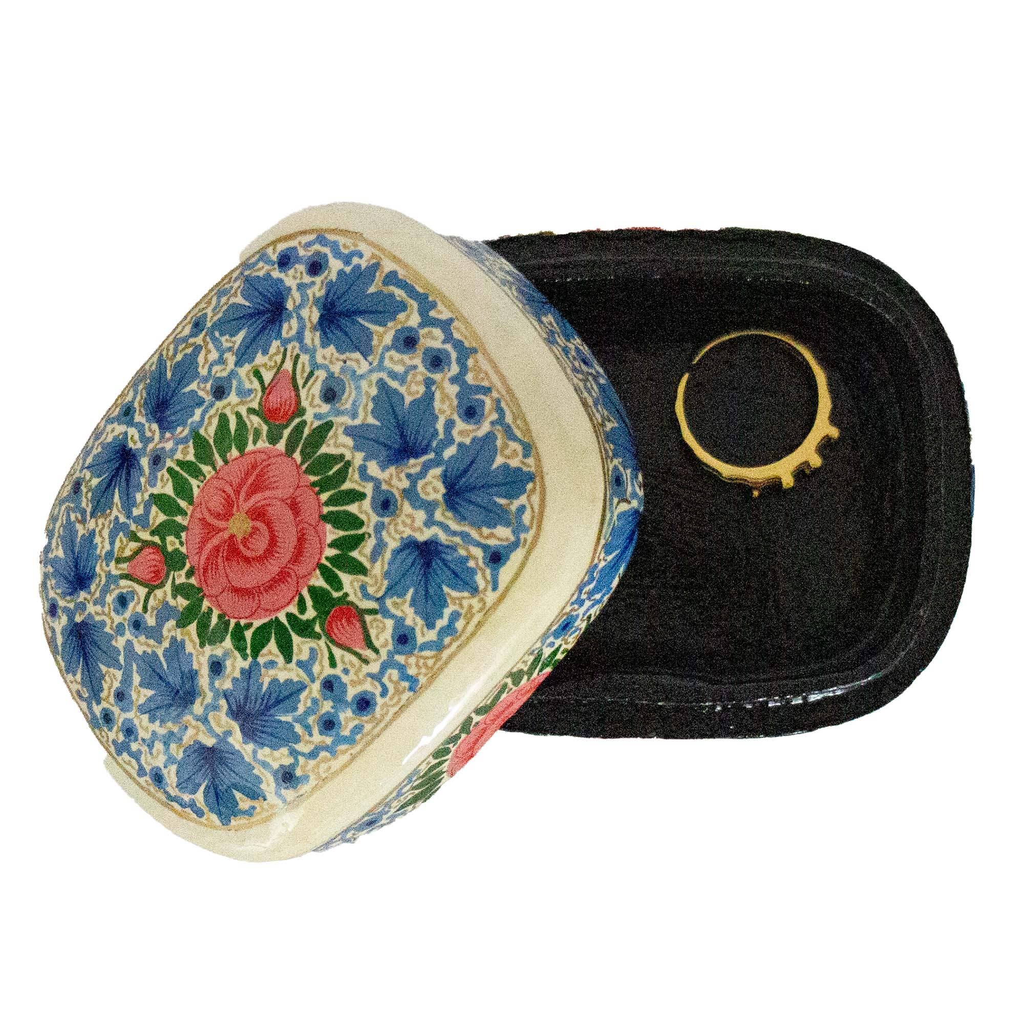 Global Crafts – wholesale Prydnadslåda – Handmålad kashmirisk träask, blå med pion6