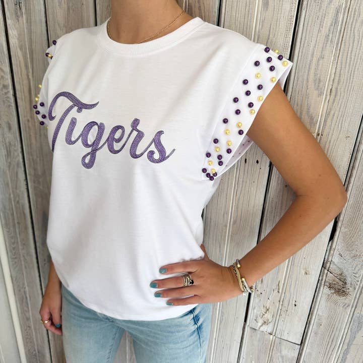 Nola Mercantile - Wholesale Screen Printed T-Shirt - Women's - Tigers Pearl Flutter Sleeve2