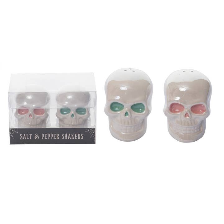 Transpac - Wholesale Salt & Pepper Shaker Set - CLOSEOUT 3" Halloween Skull Salt Pepper Shaker Set 2