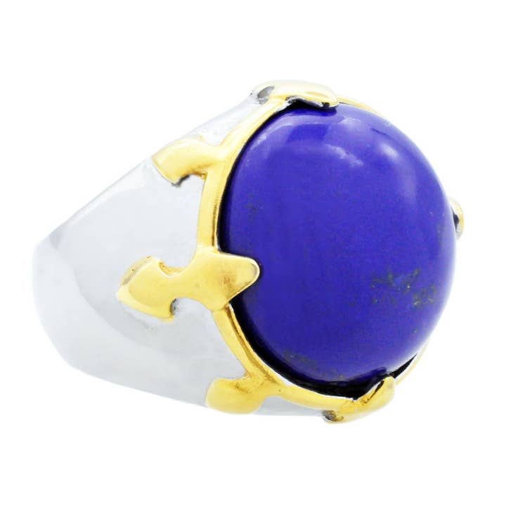 Men's Genuine Lapis Lazuli And Gold Stainless Steel Ring for wholesale by Blackjack Mens Jewelry