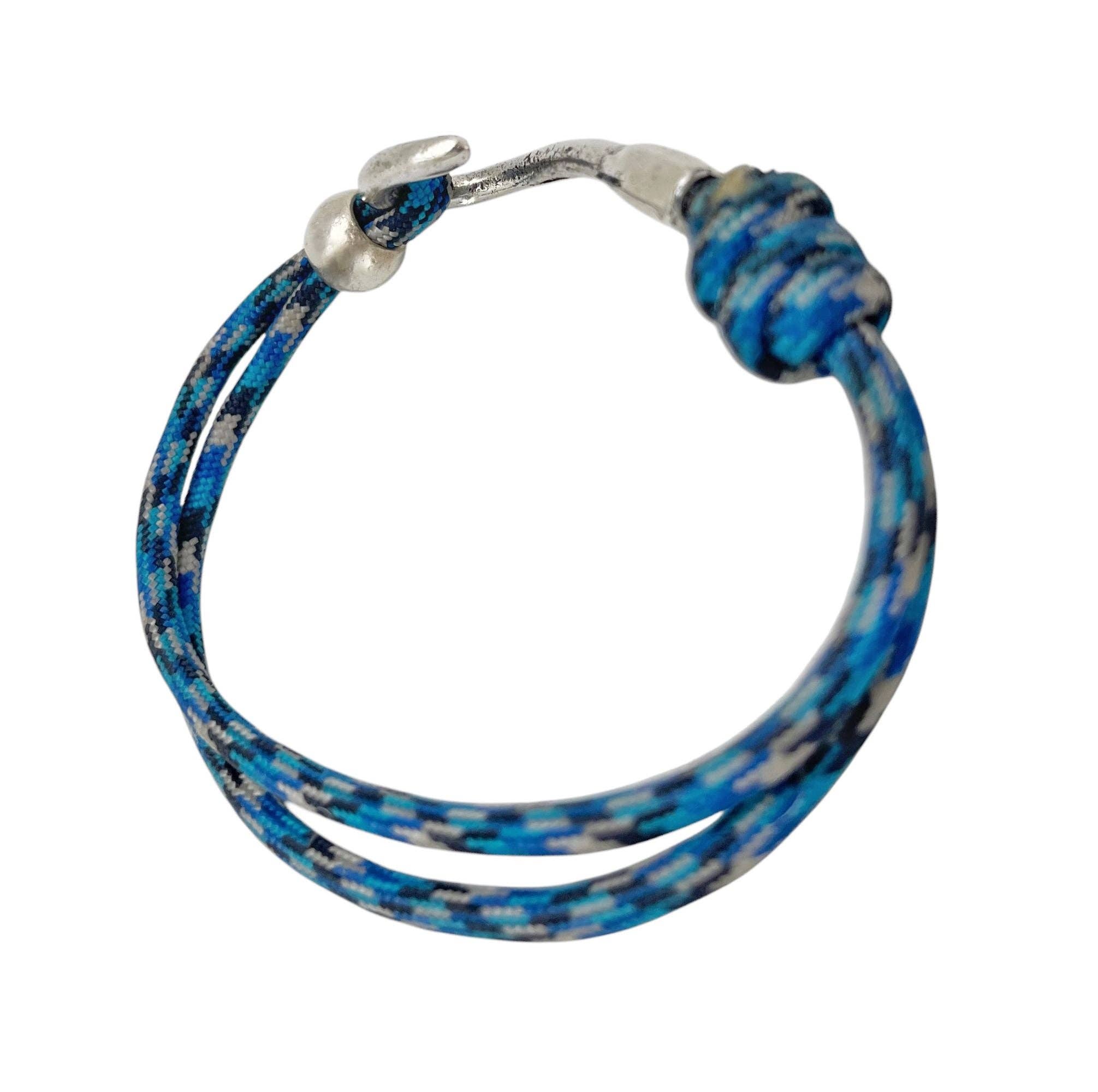 Gloria Mago - Vente Bracelet tissé/tressé - Bracelet en paracorde bleu marbré avec fermoir crochet en argent3