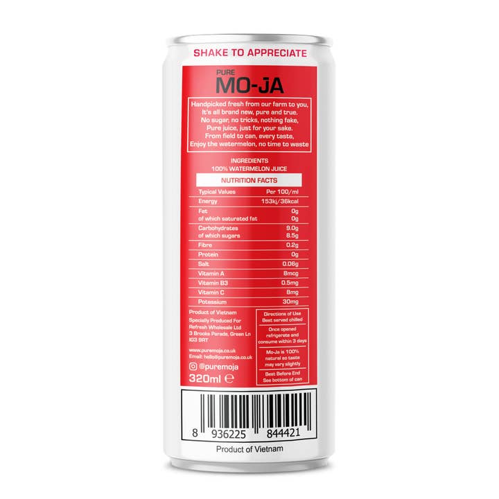 Pure Mo-Ja – wholesale Fruit juice – 100% Pure Watermelon Juice 320ml (Pack of 12)