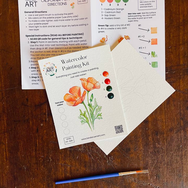 Landa Ruen Art - Wholesale DIY Craft Kit - California Poppy Watercolor Kit1