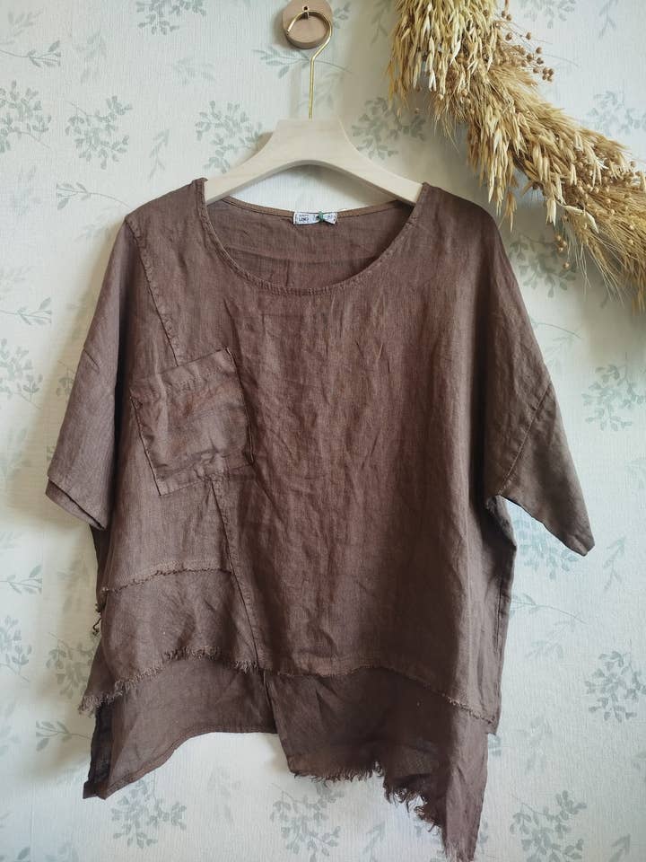 REF:83680 100% Linen Blouse for wholesale by Linos y Textiles