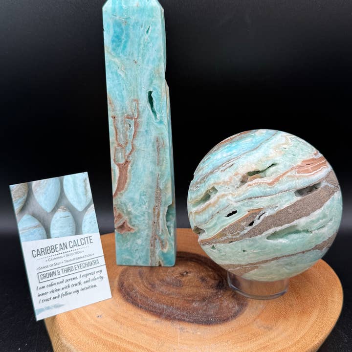 2 stk. Caribisk calcit kugletårn sæt H280 for engroshandel hos The 7 Directions