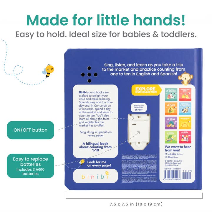 Binibi - Wholesale Baby & Toddler Book (0-2) - Bilingual Music Book About Counting: Contando en el mercado3