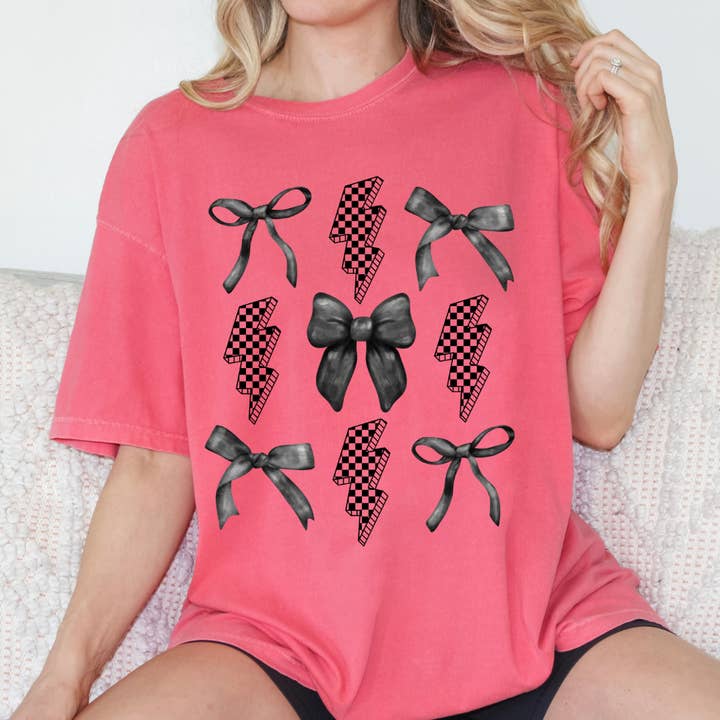 Lighting Bolts and Bows Comfort Color Tshirt for wholesale by Classy and Sassy Creations and Boutique