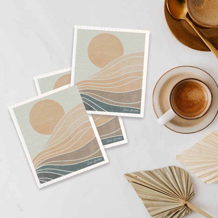 Set of 3 Swedish Dishcloth: Landscape Line Hills for wholesale by Paper Baristas