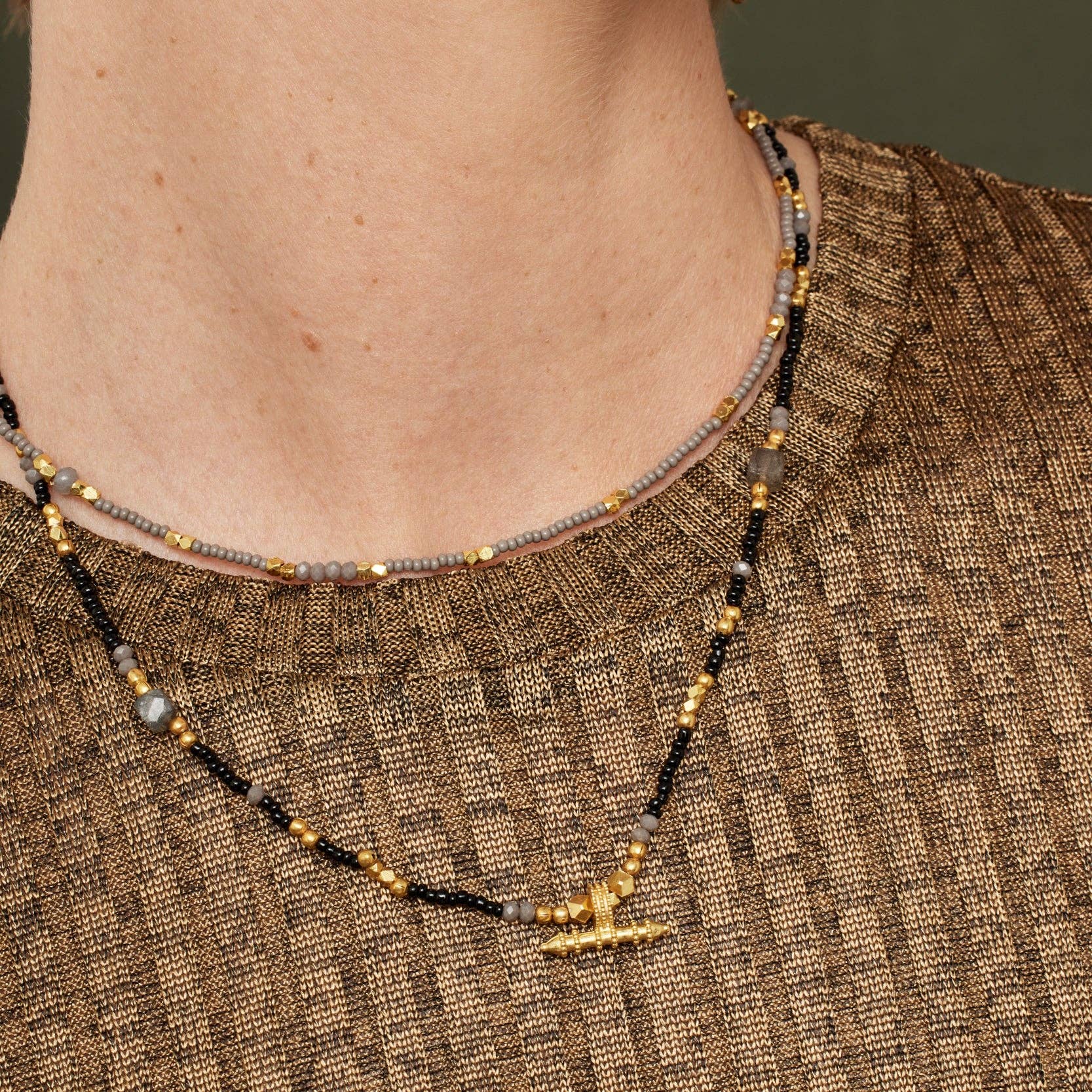 Ashiana London – wholesale Beaded/pearl necklace – Riley Grey Beaded Necklace1