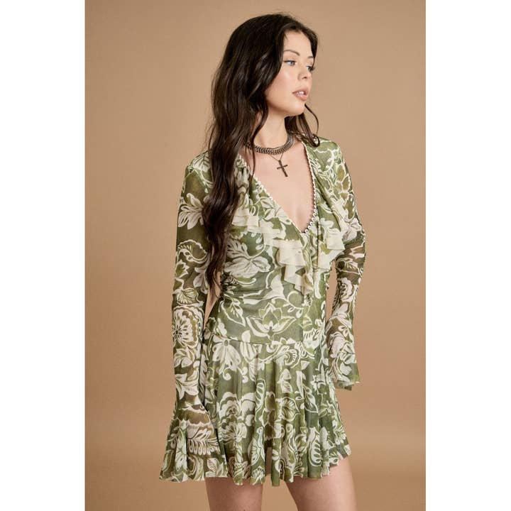 COMBO VERT Robe courte à volants floraux en vente sur Faire3