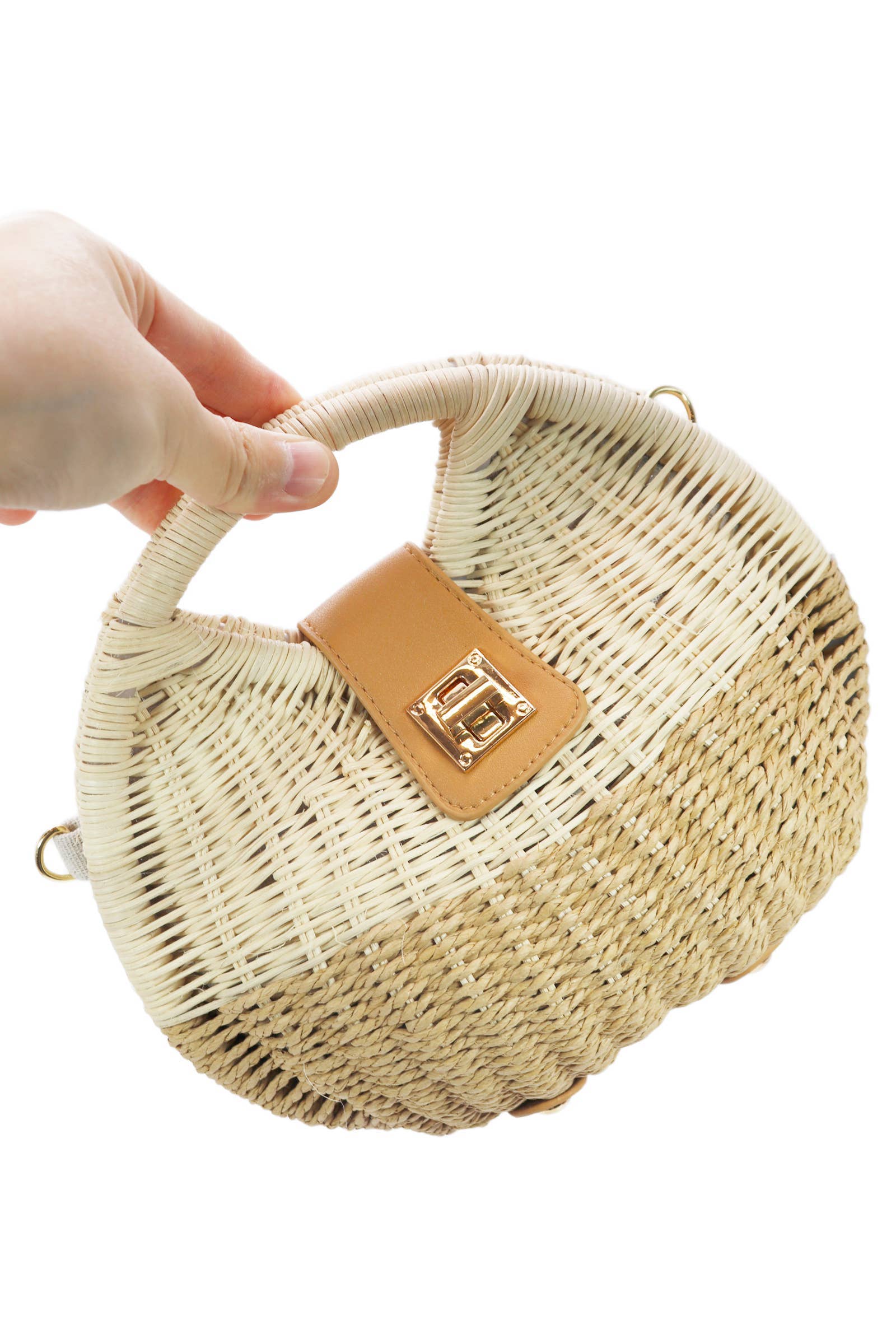 Cap Zone - Wholesale Beach Bag - Two Tone Rattan Straw Wicker Circle Purse Bag7