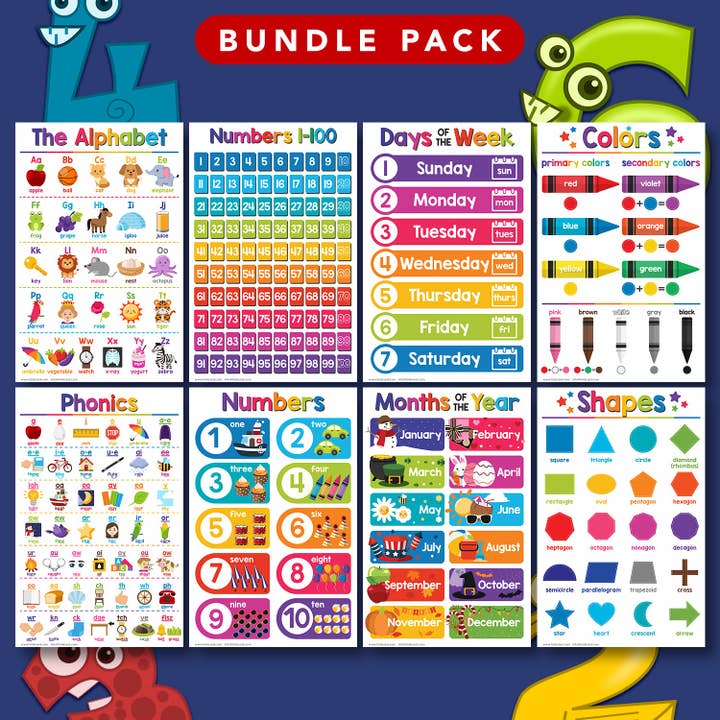 Fine Cardstock – wholesale Poster – Kids & Baby – Learning Chart Bundle - 16 Educational Posters for Kids - Large Size1