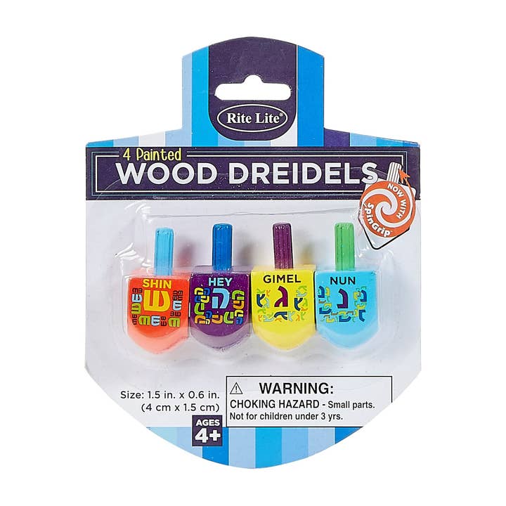 The Dreidel Game, Painted Wood Small, 1.5"H, 4Pk for wholesale by Rite lite