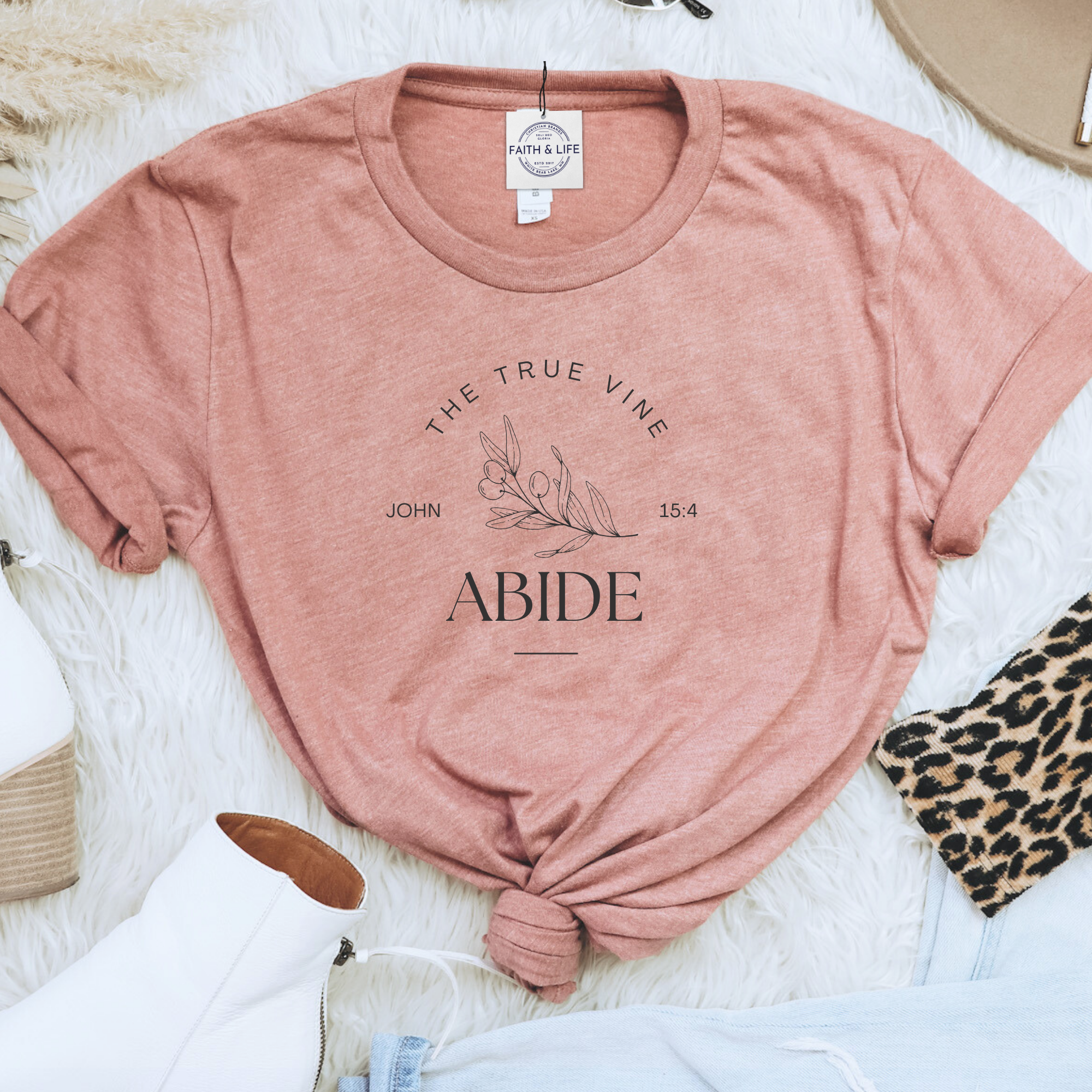 Faith & Life Christian Brands - Wholesale Screen Printed T-Shirt - Women's - Abide Olive Branch Vine Women's Christian Graphic T-Shirt17
