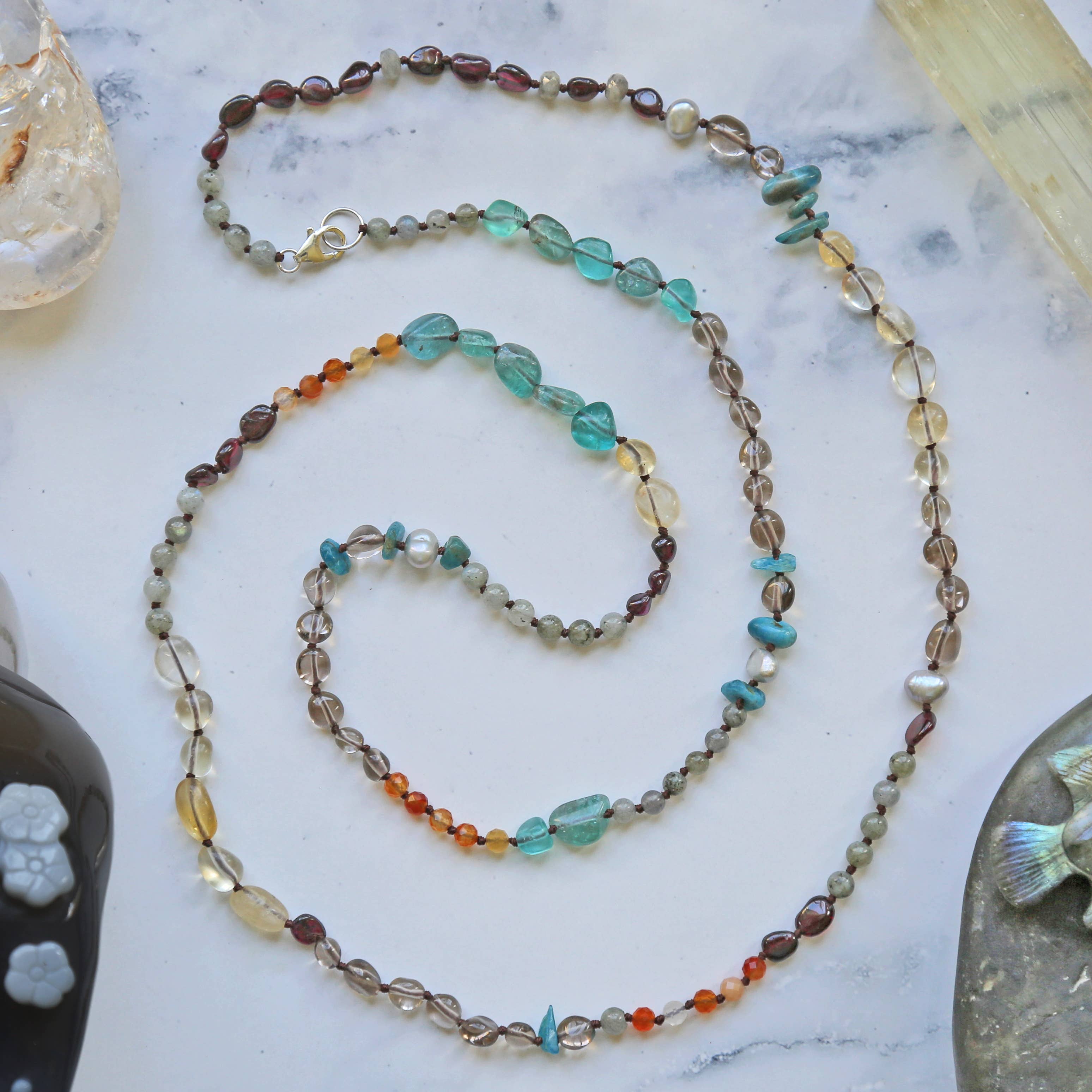 IST Jewelry - Wholesale Beaded/Pearl Necklace - Beaded Multi Shape Mixed Gemstone Long Necklace1