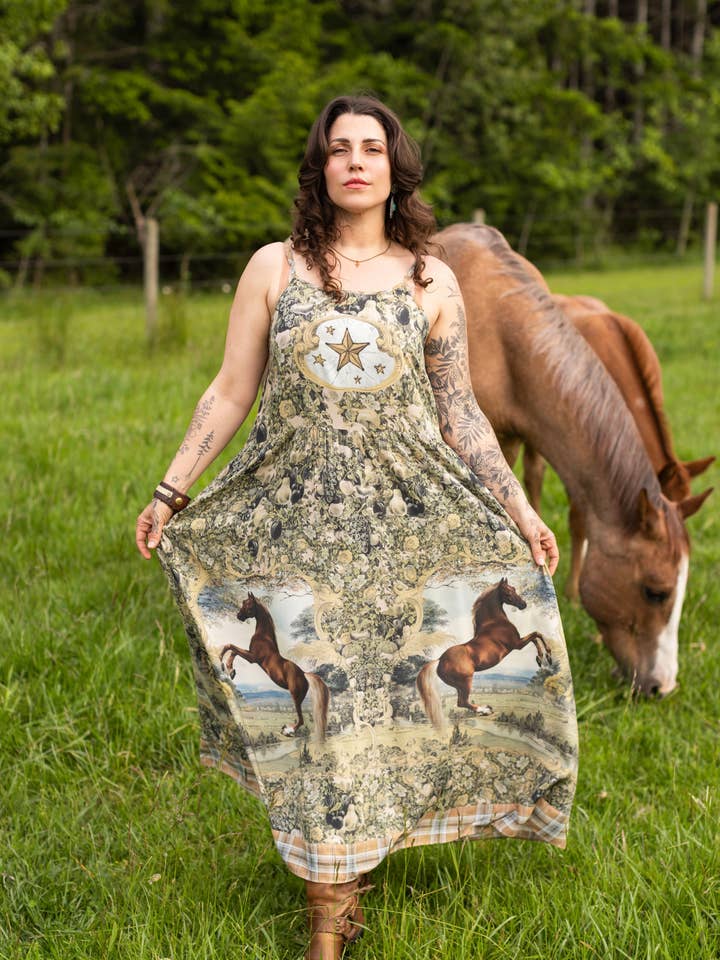 Born To Run Bohéme Long Maxi Slip Dress w/ Horse & Plaid for wholesale by Market of Stars (Worldwide)