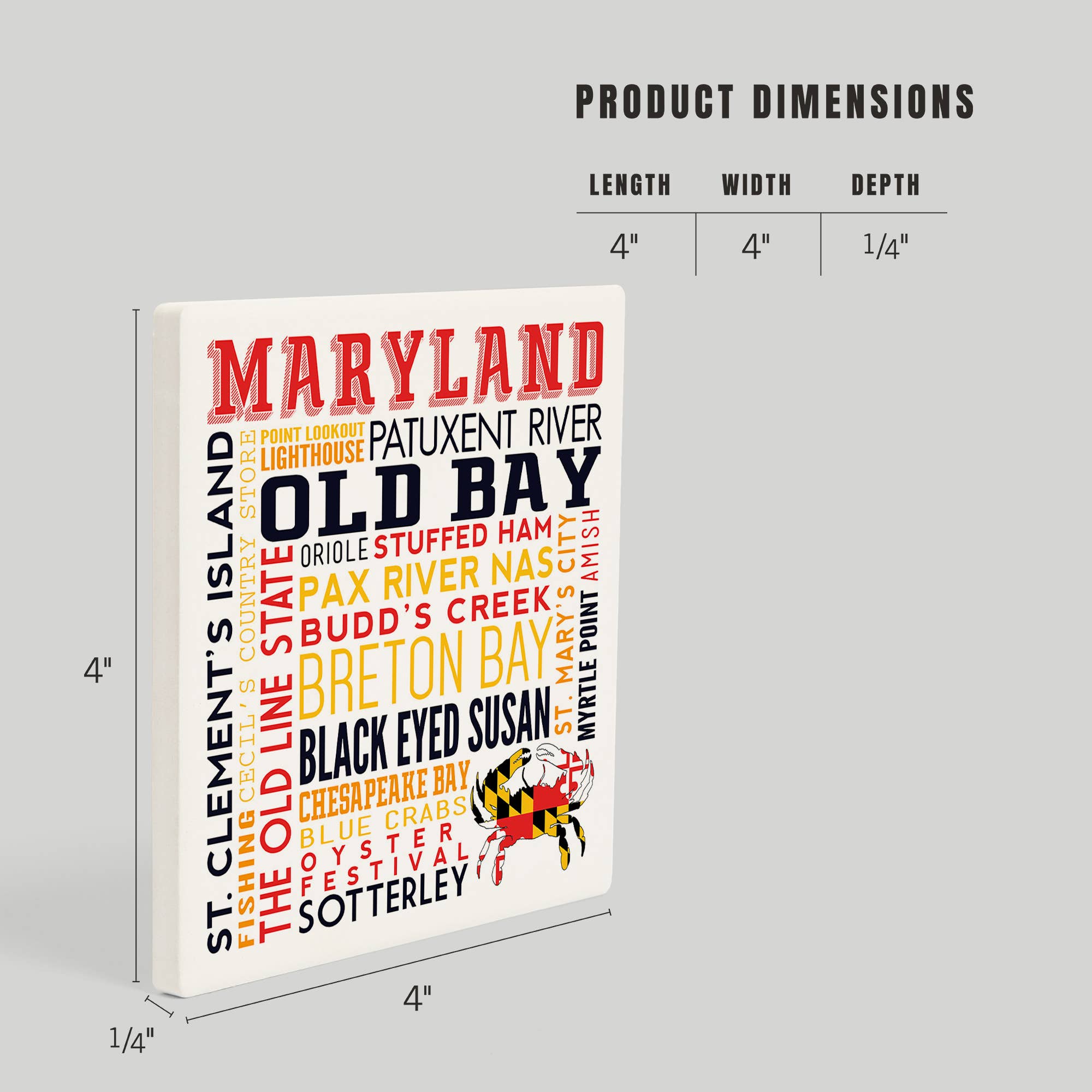 Lantern Press - Wholesale Coasters - CERAMIC COASTER Maryland, Typography & Crab4
