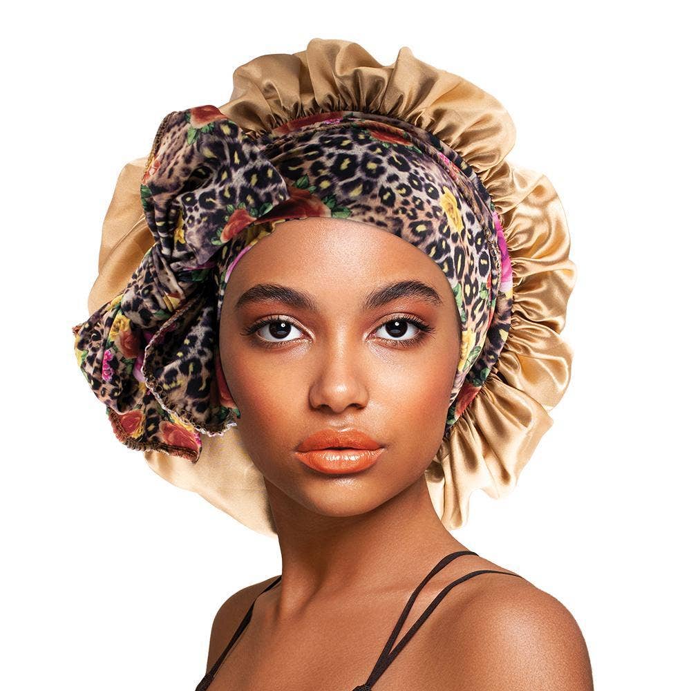 KT Supply – wholesale Sleep cap / bonnet – women's – Satin Long Tie & Wide Band Bonnet Cap Gold0
