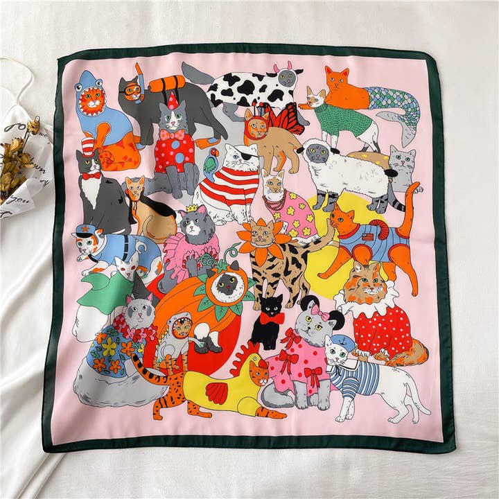 Spring And Summer Cartoon Cute Silk Like Satin Scarf for wholesale by SALINA TRADING INC
