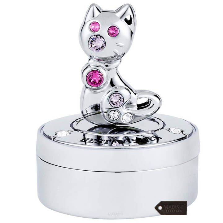 Matashi Chrome Plated Mini Silver Kitty Cat Keepsake Box for wholesale by Matashi