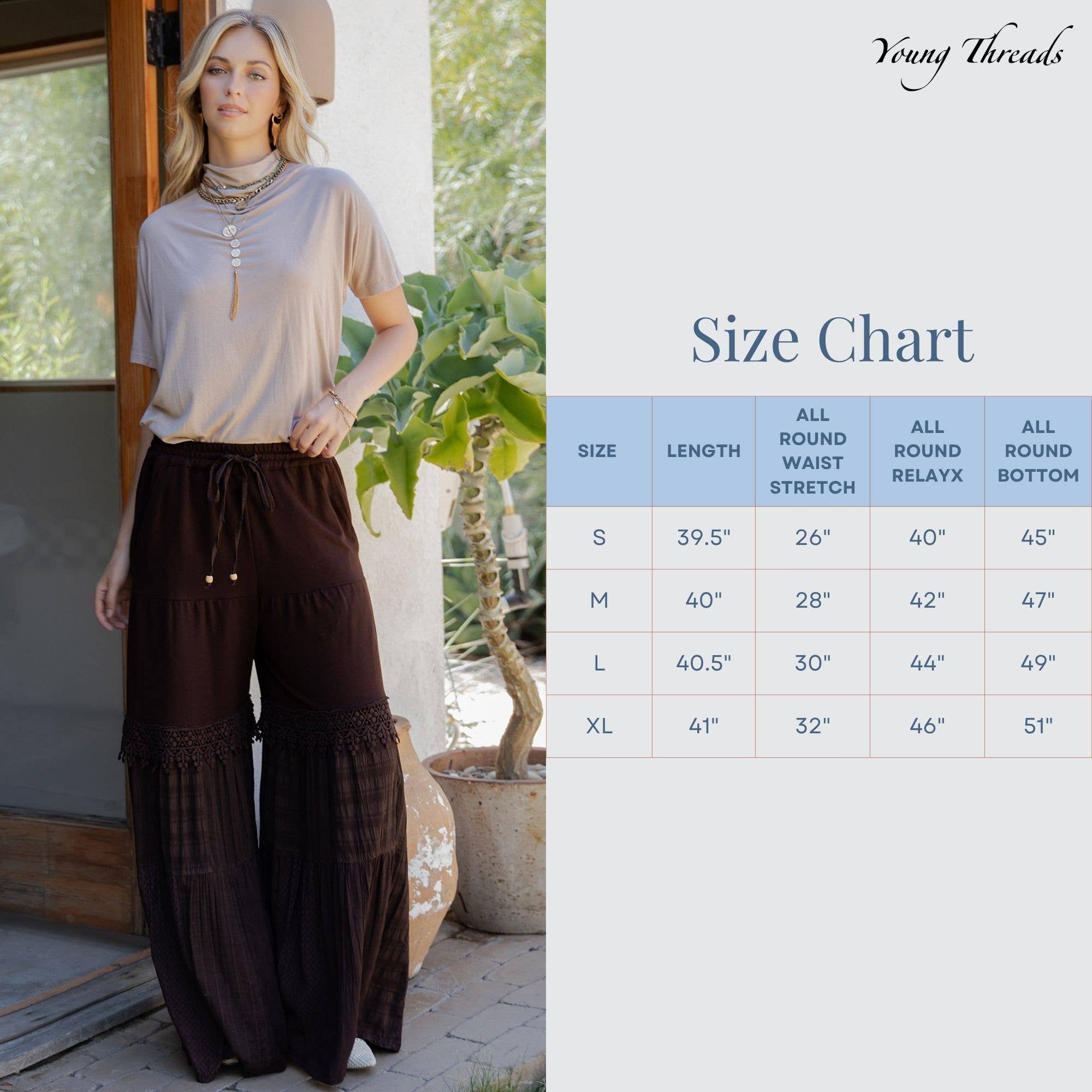 Young Threads - Vendita all'ingrosso Pantalone - Donna - Pantaloni lunghi in denim ispirati al boho con toppa solida (nuovo colore)22