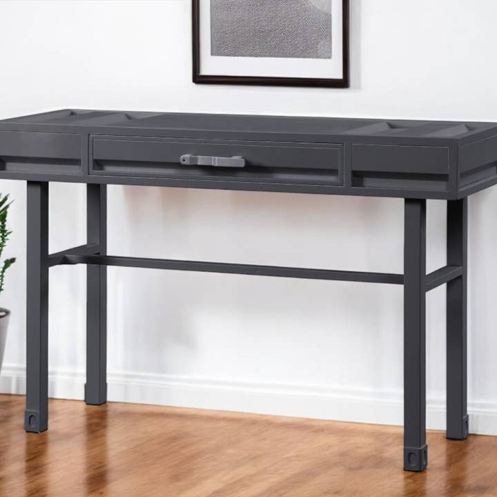 HomeRoots - Wholesale Console Table - 47" Gunmetal Iron And Wood Vanity Table1