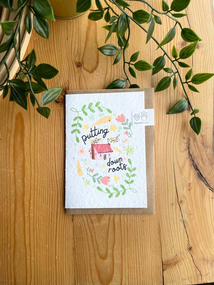 Plantable Greeting Card - Putting Down Roots (portrait) for wholesale by Scribe & Grow
