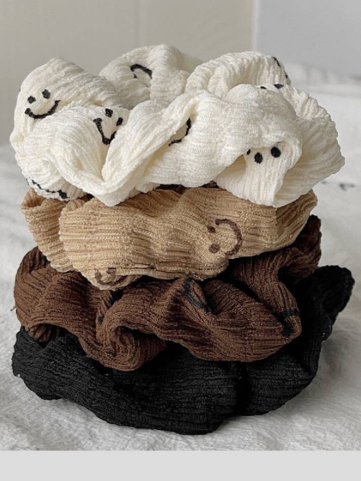 SMILEY FACE HAIR SCRUNCHIES for wholesale by Pink Irene Wholesale