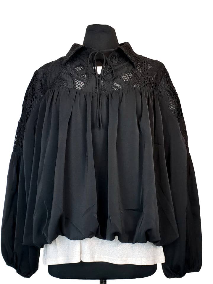 Midnight Sculpted Lace Boho Top for wholesale by ZYM