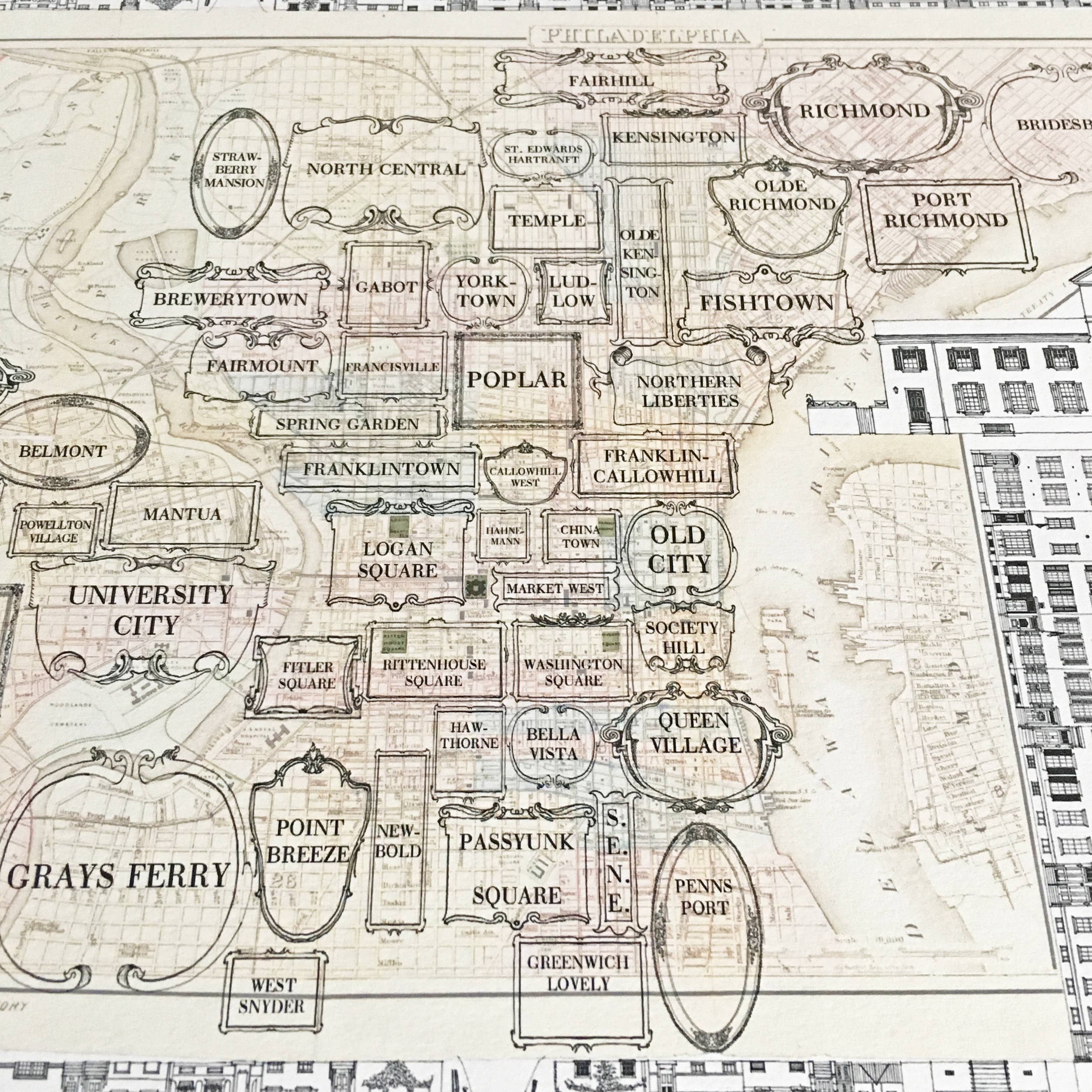 Turn-of-the-Centuries - Venta al por mayor Ilustración - IMPRESIÓN ARTÍSTICA DEL MAPA DE LOS BARRIOS DE PENSILVANIA7
