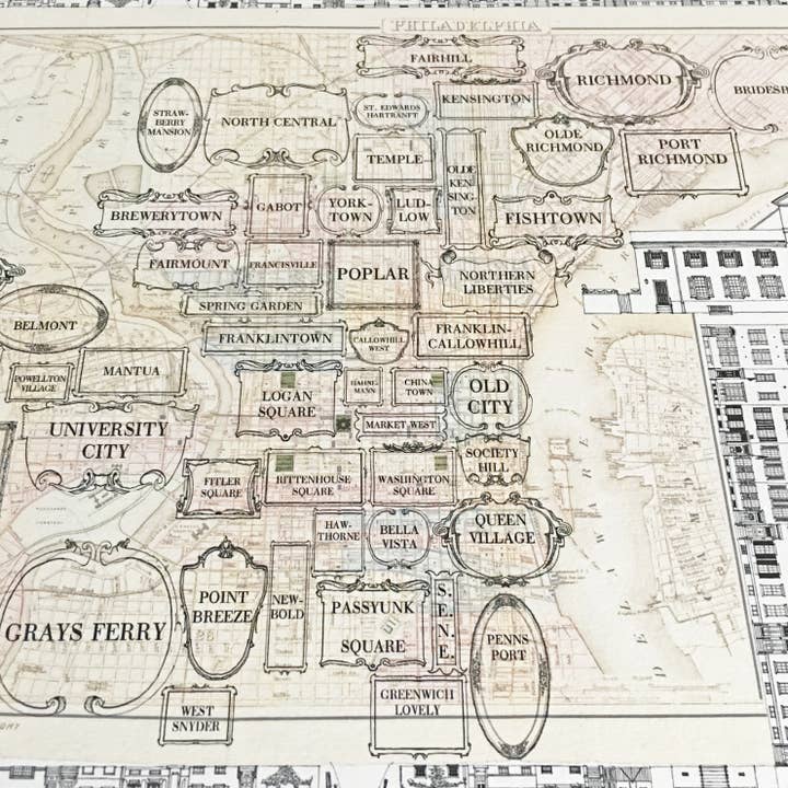 Turn-of-the-Centuries - Venta al por mayor Ilustración - IMPRESIÓN ARTÍSTICA DEL MAPA DE LOS BARRIOS DE PENSILVANIA7