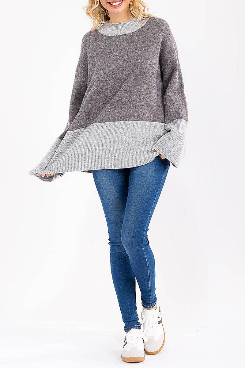 ROUSSEAU - Wholesale Knit Sweater - Women's - LONG SLEEVE COLORBLOCK PULLOVER SWEATER11