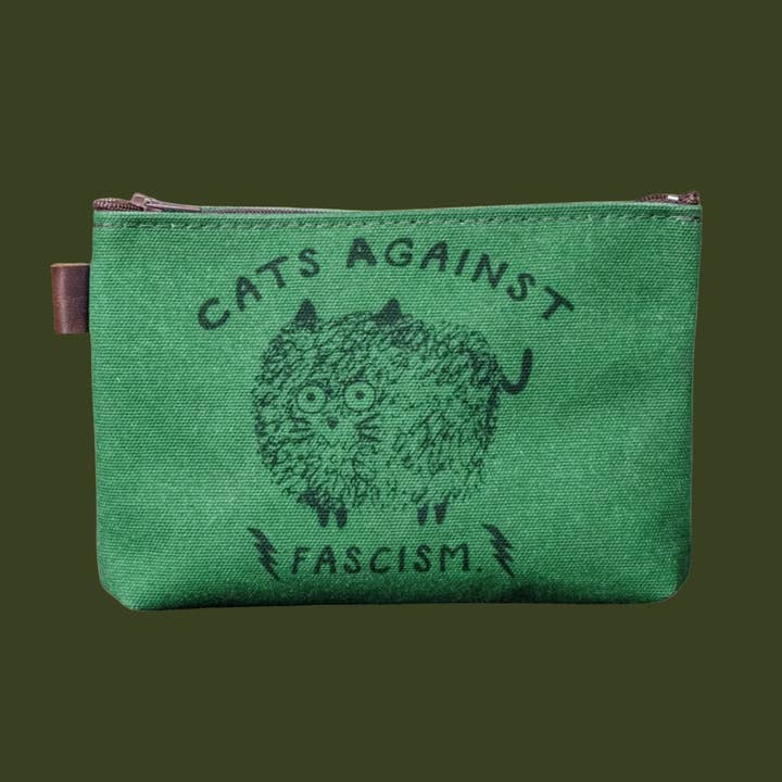Gatos Contra o Fascismo | Bolsa de lona média impressa à mão por atacado de In Blue Handmade