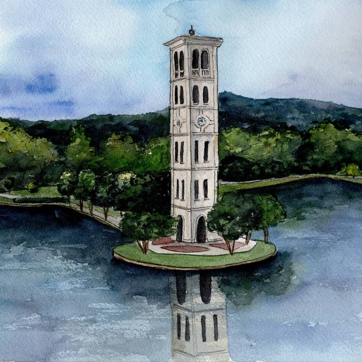 Furman University Tower Watercolor Art Print for wholesale by Grace Langdon Art