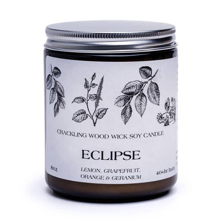 Eclipse - 8oz Crackling Wood Wick Soy Candle for wholesale by Grumpy Goat Soaps