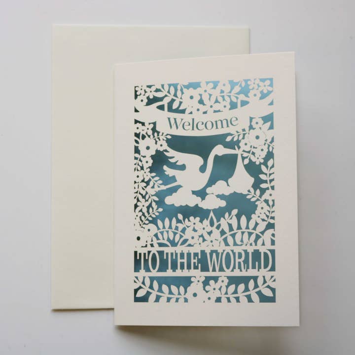 Välkommen till världen A6 Laser Cut New Baby Card för wholesale av pogofandango