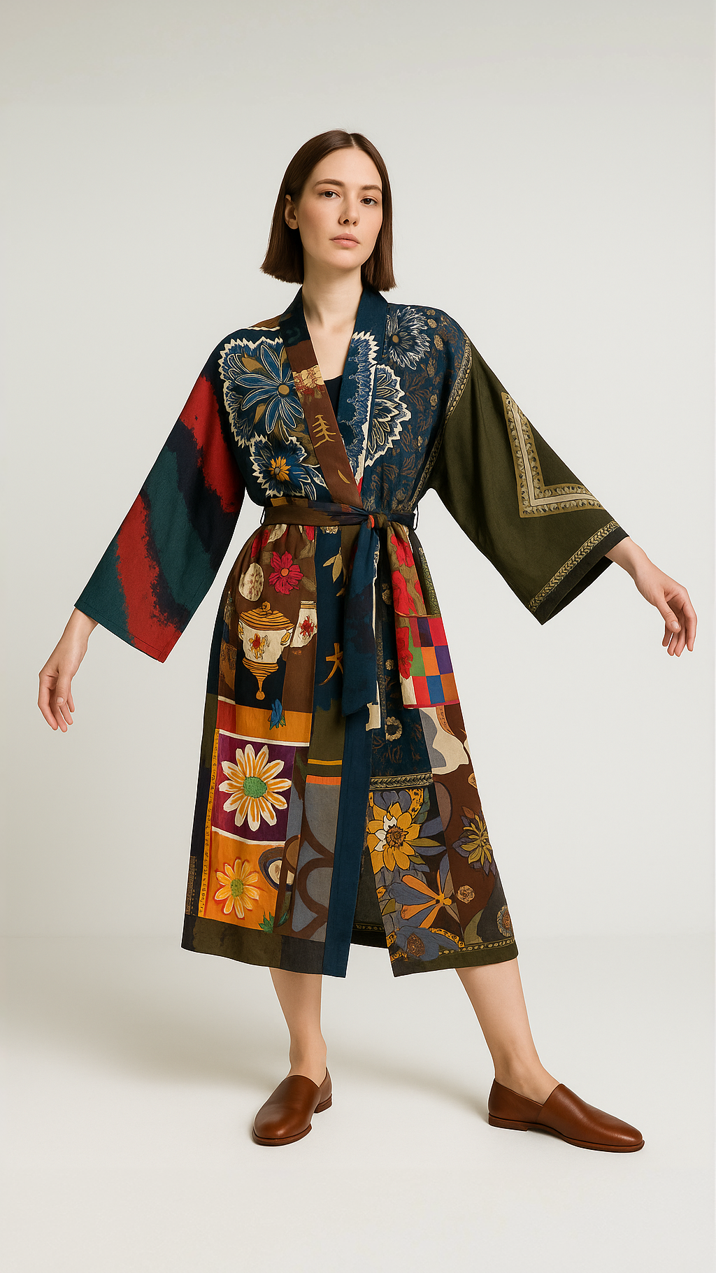 Beige & Co Thai Crafts - Wholesale Kimono - Dames - Kimono van patchwork hergebruikte zijden sjaals – uniek exemplaar5