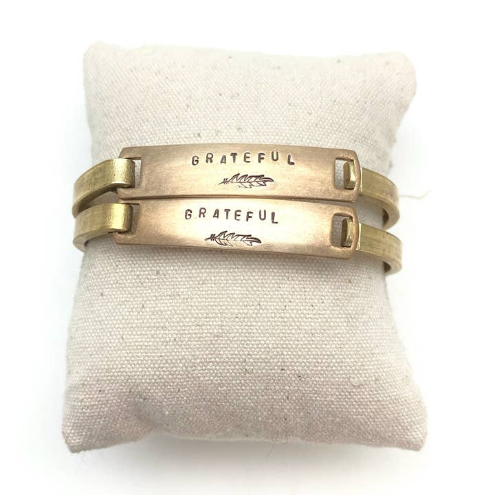 Stone Cooper - Wholesale Cuff Bracelet - "Grateful" Stamped Clip-Cuff Brass Bracelet0