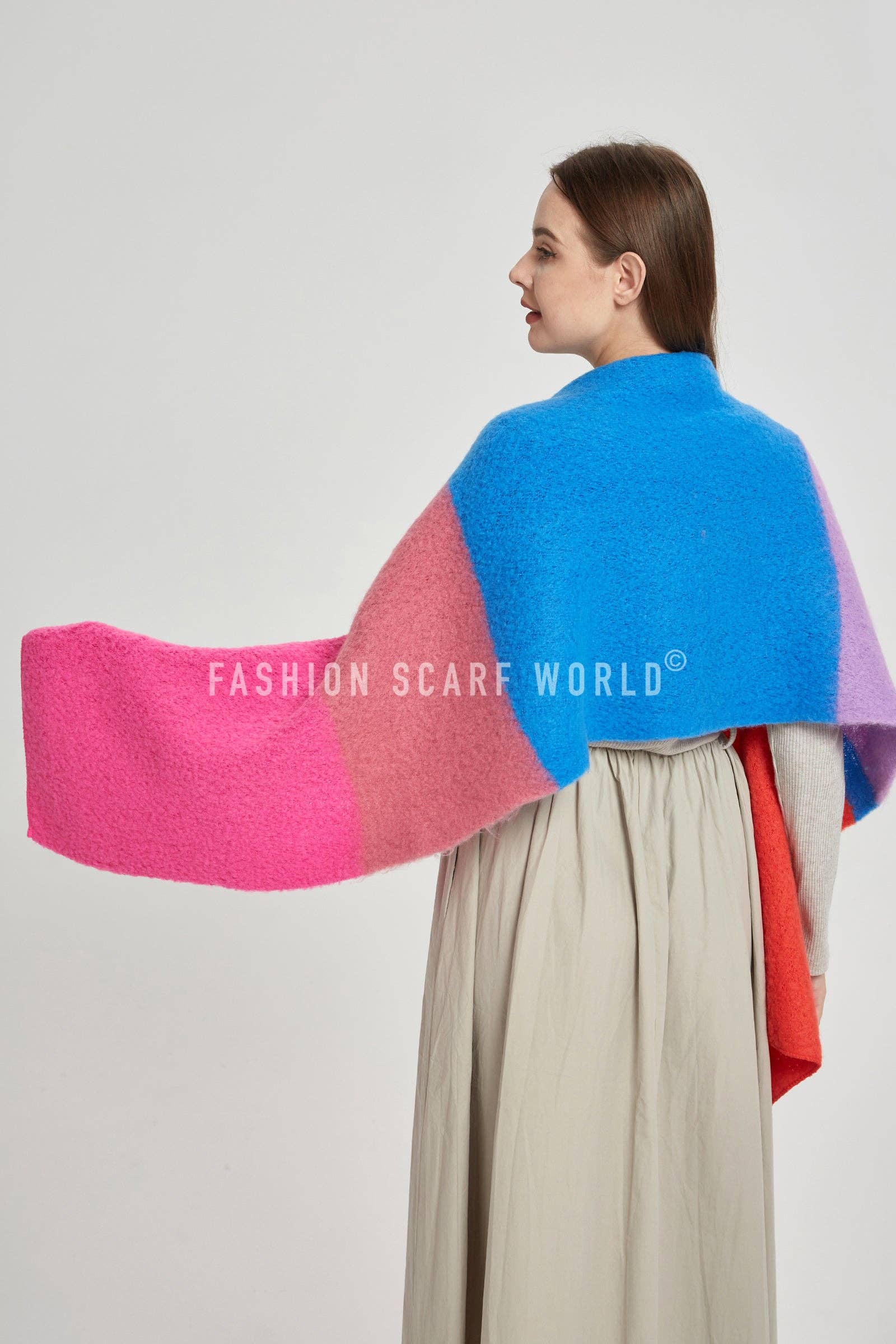 Fashion Scarf World - Wholesale Scarf - Women's - Block Colour Diagonal Edge Wool Scarf6